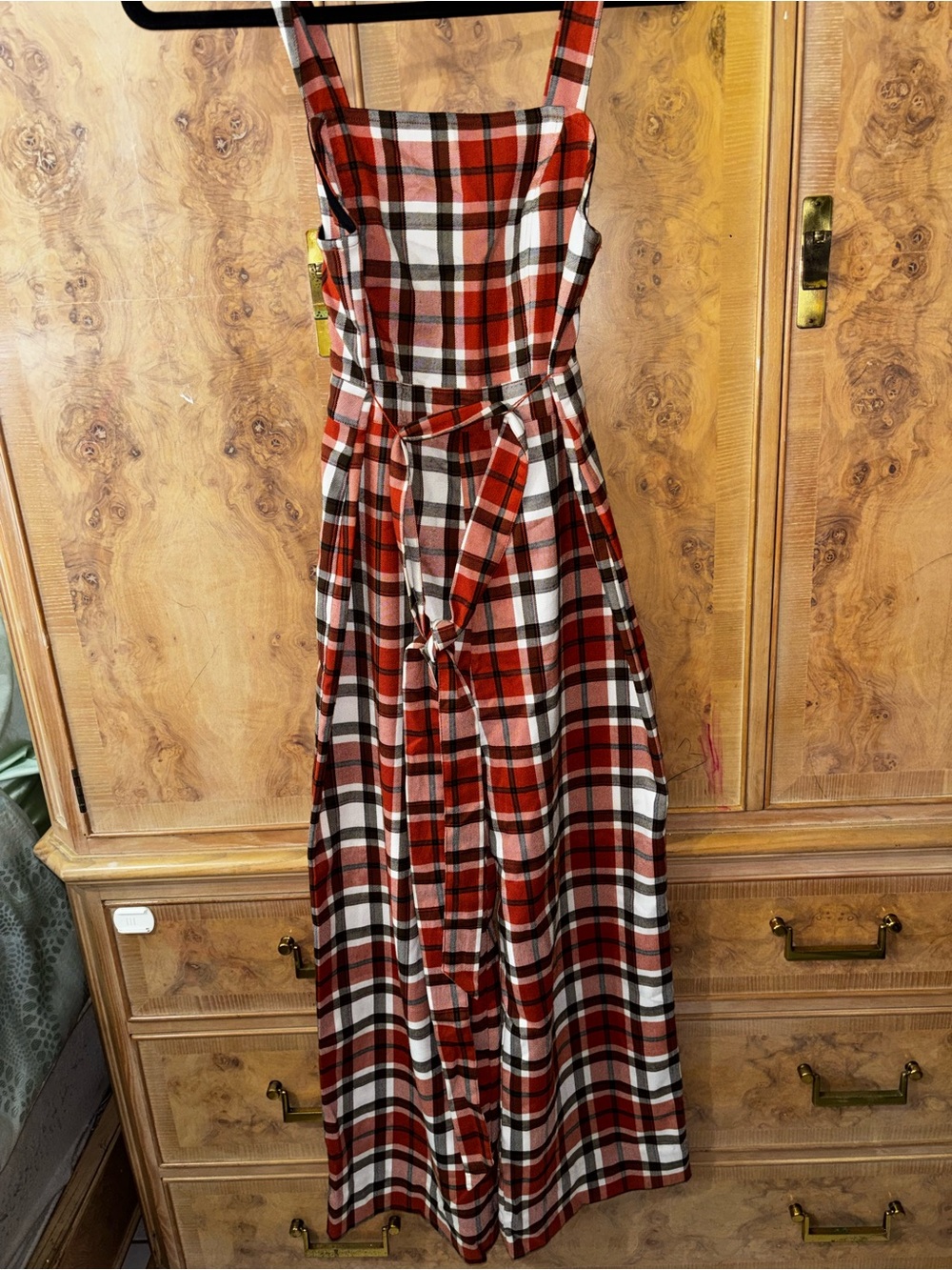 Plaid orange black and White jumpsuit with Tie Waist perfect for fall size Small